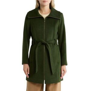 Michael Kors Womens Green Wool Blend Full Zip Belt Mid Length Pea Coat Sz XL New